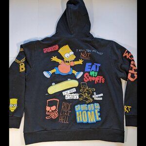 Bart Simpson Skateboarding Hoodie with some embroidery Black Sweatshirt - XL
